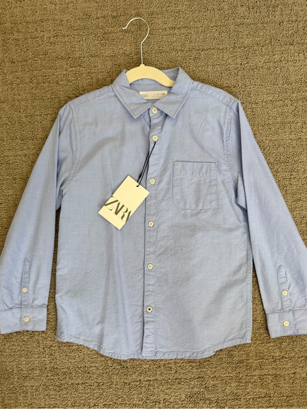 ZARA Light Blue Oxford Button-Down Collared Shirt - Kids Boys Size 8